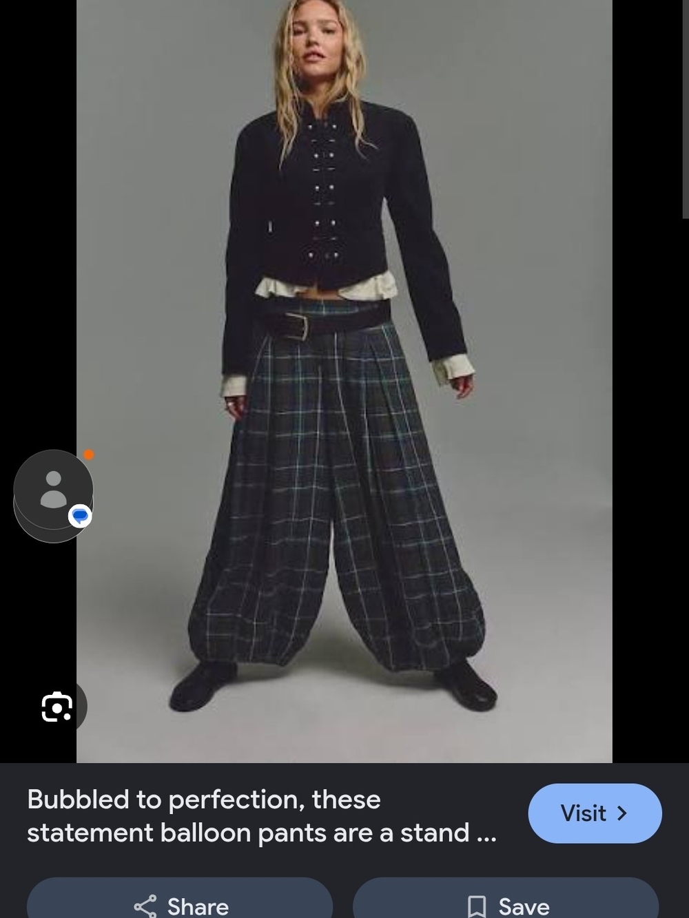 Free People Dark Plaid Balloon Wide-Leg Pants